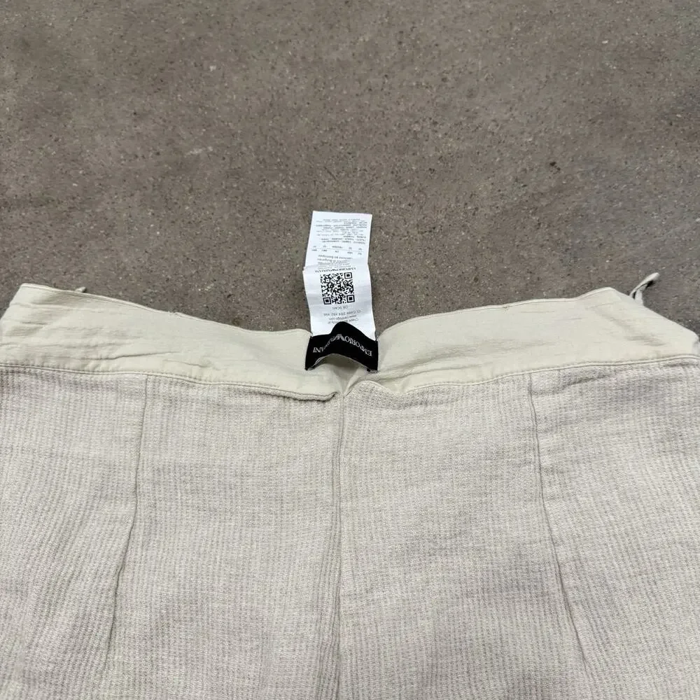 Vintage Emporio Armani Linen Lyocell Pleated Relaxed Pants Mens 50/US34 Ivory